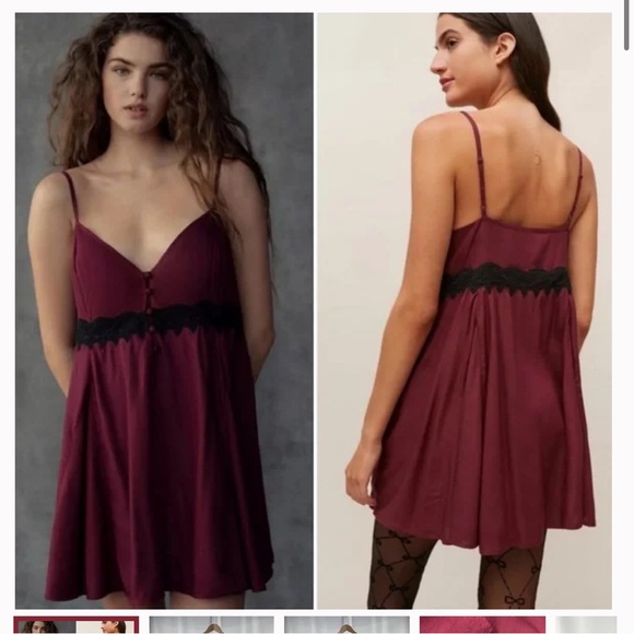 Urban Outfitters Azalea Lace Inset Frock Dress in Burgundy Size Small - Picture 4 of 5